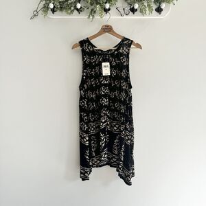 Lucky Brand Boho Print Keyhole Neck Swing Tunic Tank Medium New